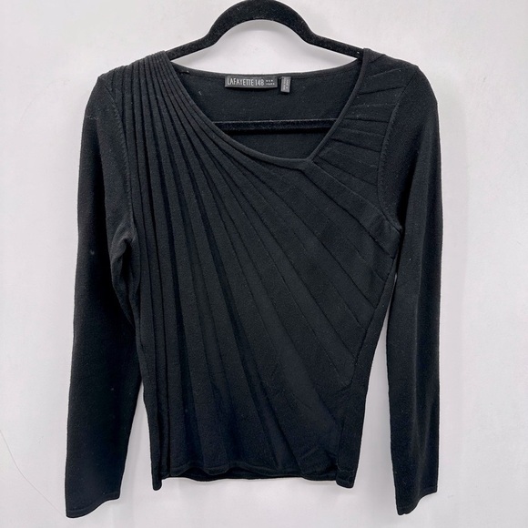 Lafayette 148 New York Tops - LAFAYETTE 148 M wool blend woman classic career ribbed V-neck long sleeve top